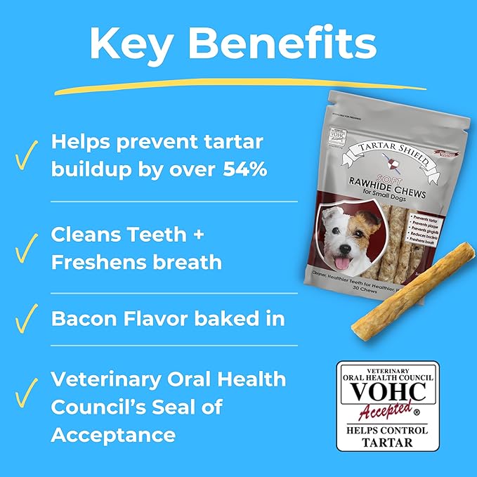 Soft Rawhide Chews | Safe Dental Treats for Small Dogs | Vet VOHC Approved | Daily Bone Cleans Teeth & Gums Fresh Breath Oral Health Support | USA Made | (Small Dogs / 12 Count)