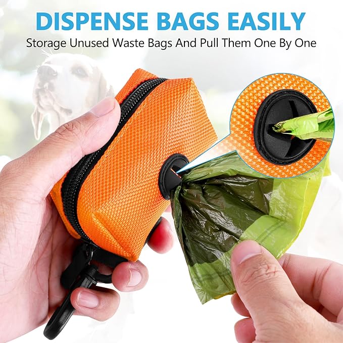2Packs Dog Poop Bag Holder for Leash Attachment Dog Poop Bag Dispenser Dog Waste Bag Dispensers for Leash Accessory Dog Poop Bag Holders Fits Dog Leash Include Hand Free Holder Metal Carriers, Orange