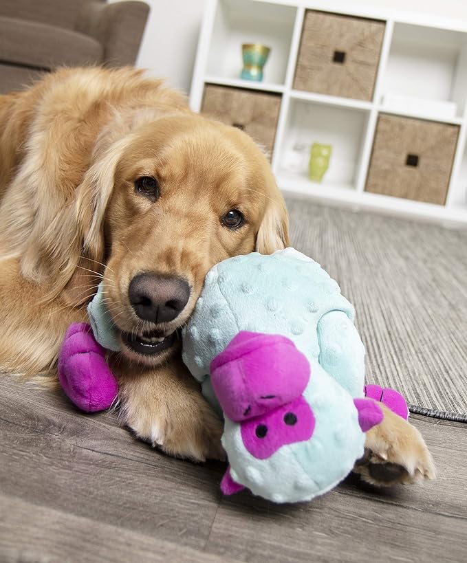 goDog Crazy Tugs Monkey Squeaky Plush Tug Dog Toy, Chew Guard Technology - Turquoise, Large
