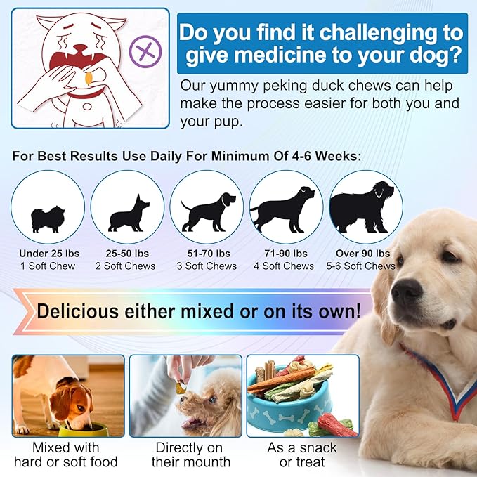Dog Itch and Immune Chews, Itch Relief Allergy Relief for Dogs, Anti Itch for Dogs, Skin Allergy Treatment for All Dog Breeds, 60 Chews Duck Flavor Dog Skin& Coat Health Supplement