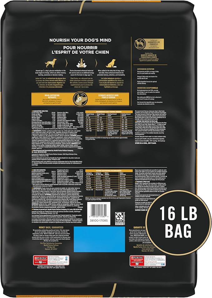 Purina Pro Plan Senior Dog Food With Probiotics for Dogs, Bright Mind 7+ Chicken & Rice Formula - 16 lb. Bag