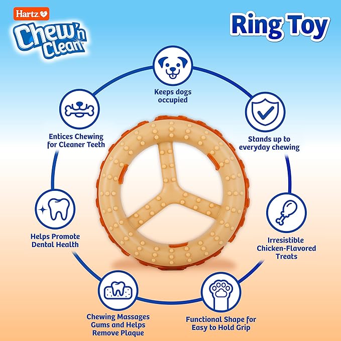 Hartz Chew ‘n Clean Chew Toy and Treat in One Chicken Flavored Ring Dog Toy, Medium