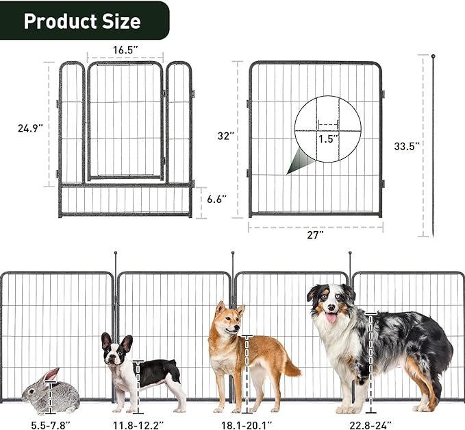 mestyl Dog Playpen, 32" Height 16 Panels Outdoor Pet Play Pen, Big Dog Exercise Play Pen for Large/Medium/Small Dogs, Foldable Puppy Pen for Indoor, Camping, RV, Anti-Rust Paint Finish, Quick Install