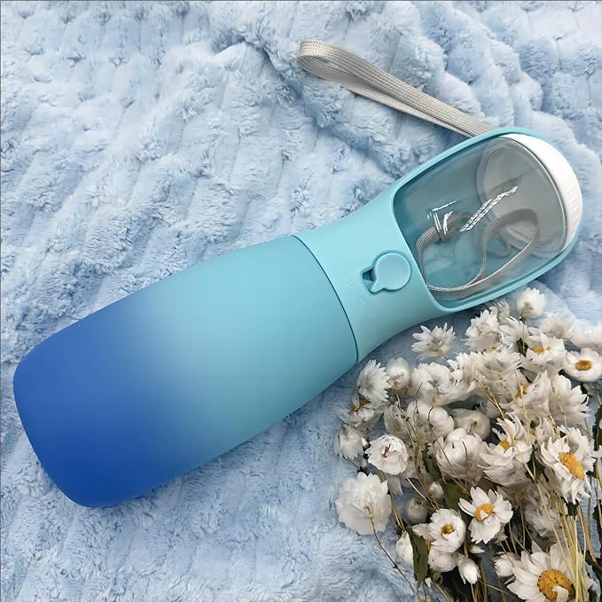 2-in-1 Portable Dog Water Bottle, Food Grade Travel Water Bottle for Dogs with Food Container, 19Oz Portable Dog Water Bowl Dispenser, Dog Birthday Gifts, Dog Accessories (Blue)