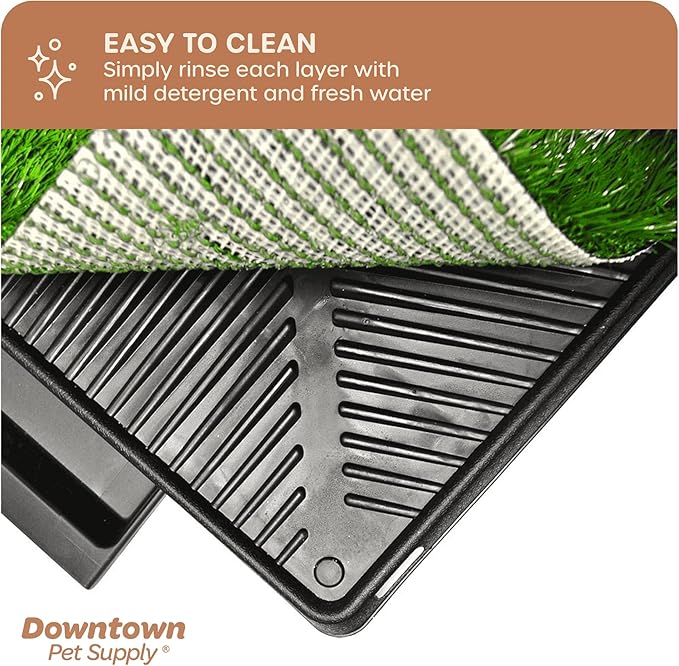 Downtown Pet Supply Dog Grass Pad with Tray, 20 x 25 w/Drawer - Outdoor and Indoor Potty System for Dogs with Replaceable Synthetic Grass Pee Turf - Portable and Waterproof Turf Dog Potty