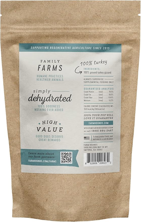 Farm Hounds Turkey Gizzards Jerky Treats for Dogs, Premium Dried Treats, High Protein Training Treat for Small & Large Dogs, Natural & Healthy Dog Treats, Made in USA, Turkey 4oz