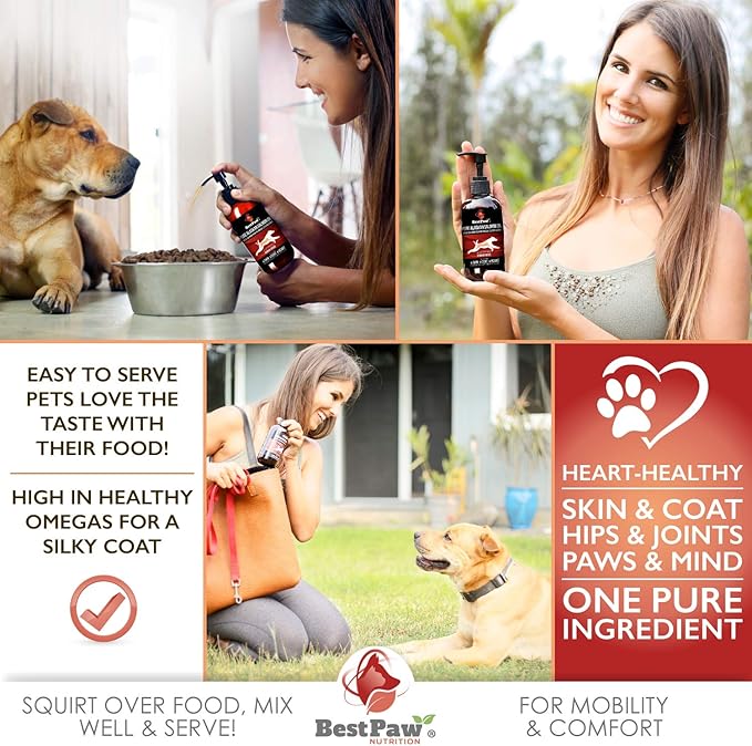 Pure Wild Alaskan Salmon Oil for Dogs & Cats Skin and Coat - Fish Oil Liquid with Pump - Supports Joint Function, Immune & Heart Health - Omega 3 Liquid Food Supplement - All Natural EPA + DHA - 8oz
