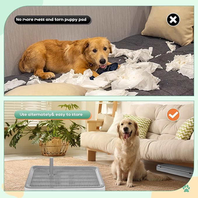 2 Pack Puppy Pee Pad Holder Easy Clean Dog Potty Tray with Diversion Column Nonslip Heighten Dog Litter Box Corner Floor Protection Portable for Small Medium Dog Indoor, White(25x19x2 Inch)