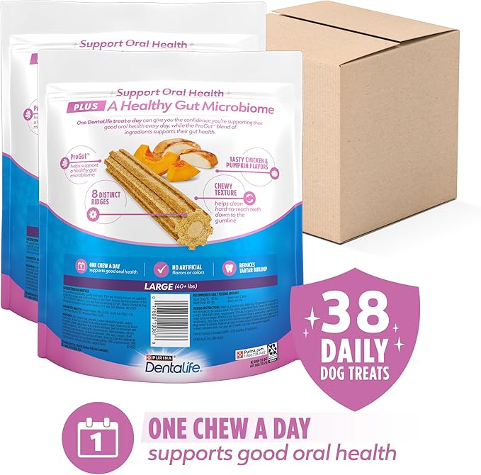 Dentalife Purina Plus Digestive Support Chicken and Pumpkin Flavor Large Dog Dental Chews, MP - 19 ct. Pouch