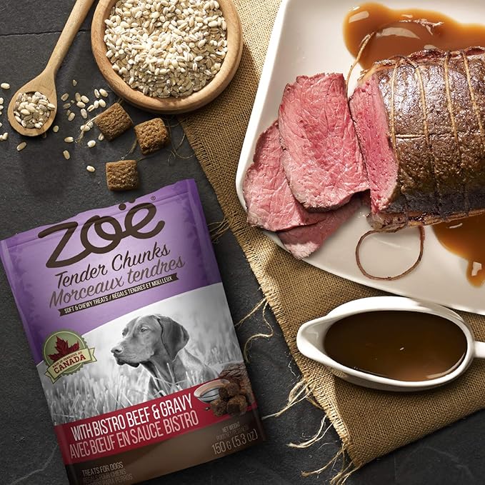 Zoe Zoë Tender Chunks for Dogs, All Natural Dog Treats, Grain-Free, Beef and Gravy Recipe, 5.3 oz., 92041