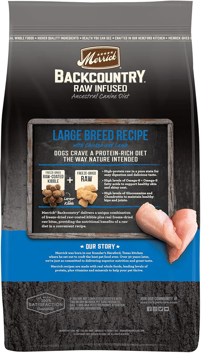Merrick Backcountry Grain Free Dry Adult Dog Food, Kibble With Freeze Dried Raw Pieces, Large Breed Recipe - 20.0 lb. Bag