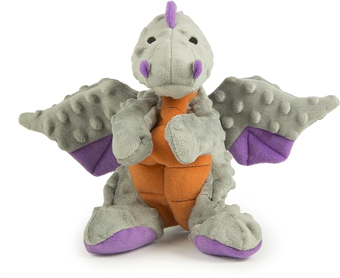 goDog Bubble Plush Dragons Squeaky Dog Toy, Chew Guard Technology - Gray, Large