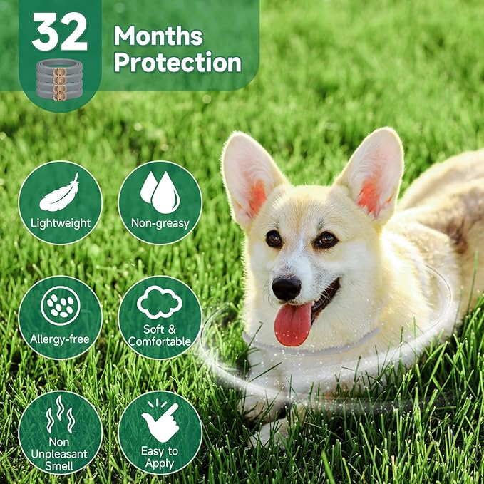 4 Pack Flea Collar for Dogs, Dog Flea and Tick Treatment, 8 Months Protection Flea and Tick Collar for Dogs, Waterproof Dog Flea Collar, Adjustable Collar Flea and Tick Prevention for Dogs