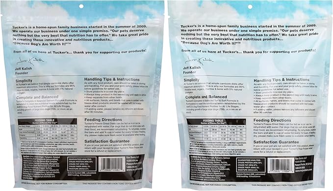 Tucker's Raw Frozen Freeze Dried Raw Dog Food, Salmon & Pumpkin Formula and Turf & Surf Formula, Fish Variety Pack of 2