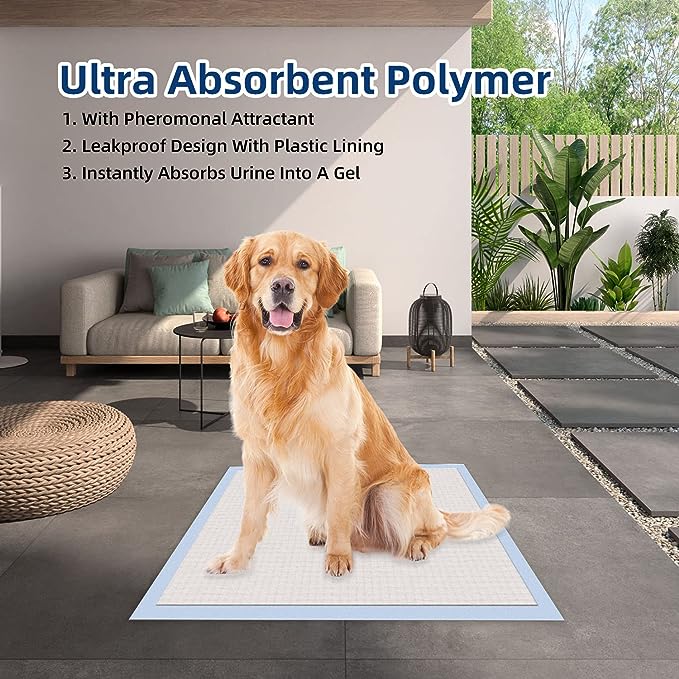 HONEY CARE All-Absorb Dog Pee Pads 22" x 23" (Pack of 14), Ultra Absorbent and Odor Eliminating Puppy Pads for Training, 5-Layer Leak-proof Pee Pads with Quick-dry Surface for Potty Training