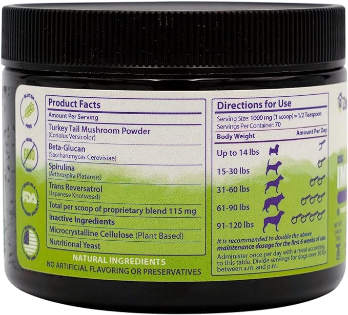 ZENAPET Allergy Immune Support Supplement for Dogs, Superfood 100% Human-Grade with Turkey Tail Mushroom, Prebiotics for Gut Health, Itchy Skin, Seasonal Allergies & Yeast - for Small to Large Breeds