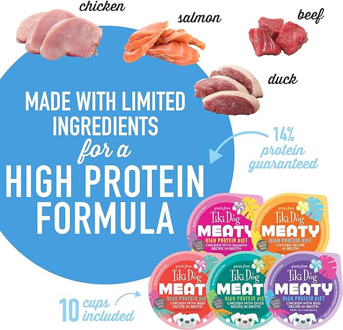 Tiki Dog Meaty Wet Dog Food, Variety Pack, 3 oz. Cups (10 Count)
