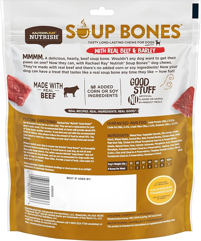 Nutrish Rachael Ray Beef, Pea & Brown Rice 40 Pounds Dry Dog Food (Packaging May Vary) + Beef Recipe 11 Count Soup Bones Bundle