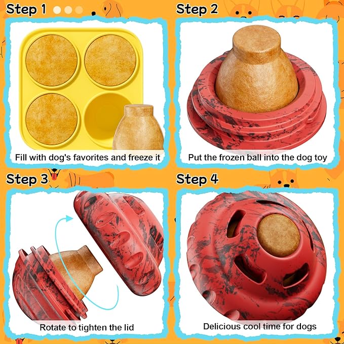 Dog Toys to Keep Them Busy,Frozen Treat Dog Enrichment Toys,Slow Food Training to Relieve Boredom and Stimulating,Dog Puzzle Treat Food Dispensing Ball Toy for Small Medium Large Dogs