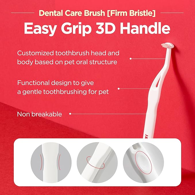 Dental Care Brush (Firm Bristles) - Resilient Toothbrush for Dog Tartar & Plaque Removal, Horizontal Head and S-curved Body