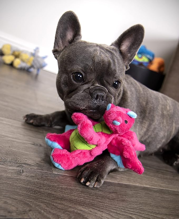 goDog Bubble Plush Dragons Squeaky Dog Toy, Chew Guard Technology - Pink, Small