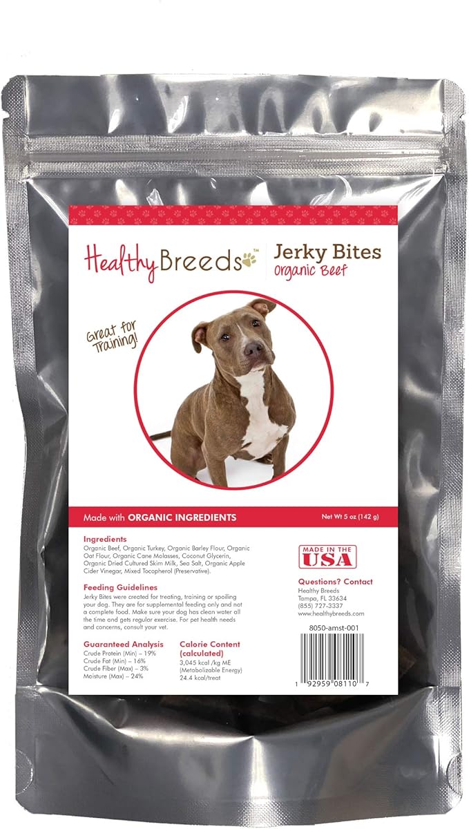 Healthy Breeds American Staffordshire Terrier Jerky Bites Beef Recipe Dog Treats 5 oz