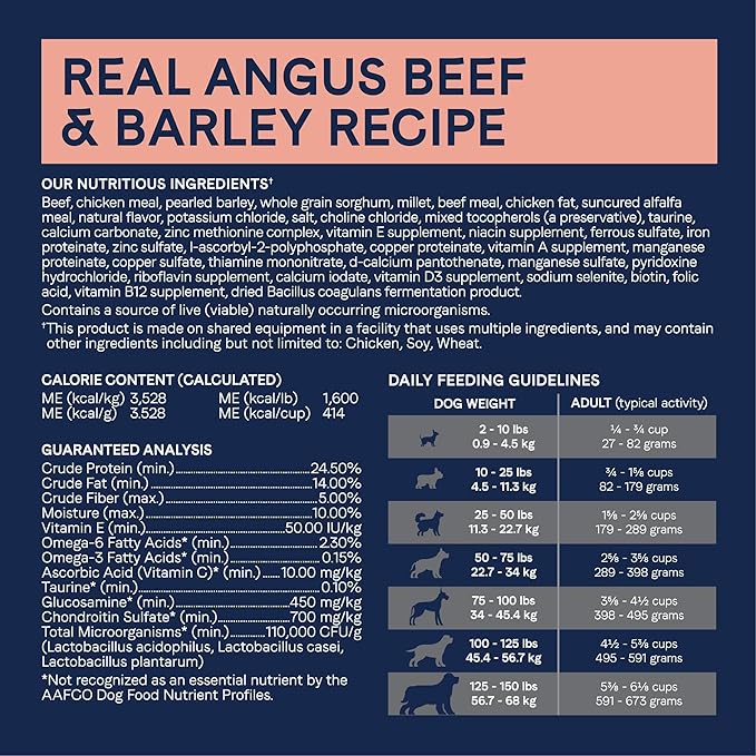 CANIDAE Pure Limited Ingredient Premium Adult Dry Dog Food, Real Beef & Barley Recipe, 22 lbs, with Wholesome Grains