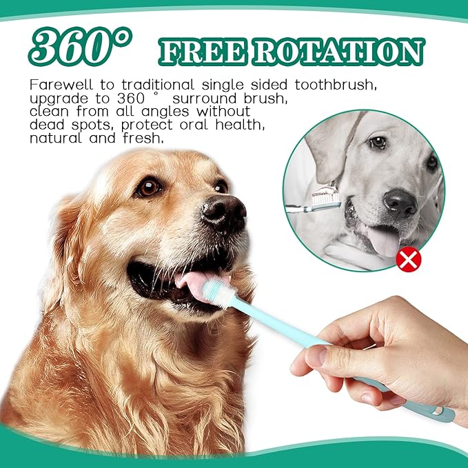 2PCS Dog/Cat Toothbrush, 360 Degree, Safe Material,Soft and Comfortable,Reusable, Deep Clean Fresh Breath Pet Toothbrush (Blue&Pink)