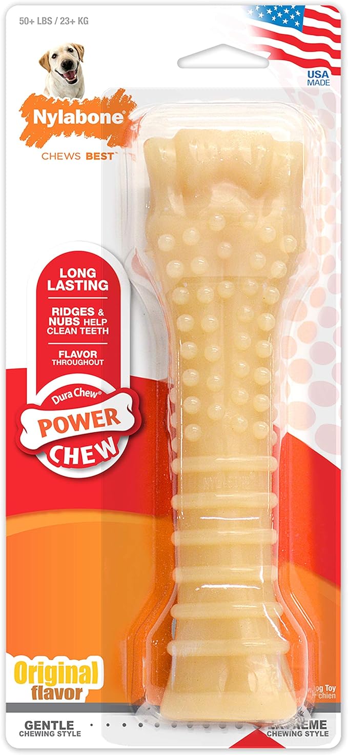 Nylabone Power Chew Textured Femur Bone Chew Toy for Dog, Indestructible Dog Toys for Aggressive Chewers Large Breed, Beef Flavor, X-Large/Souper (1 Count)