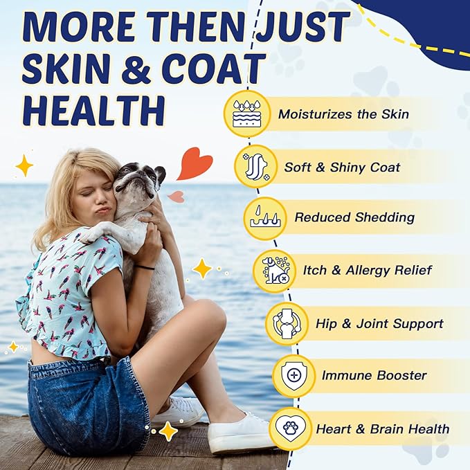Omega 3 for Dogs with Salmon Oil, 117 Chewable Fish Oil for Dogs Skin and Coat - Dog Allergy Relief, Hot Spot Treatment, Anti Shedding, Hip & Joint Support with EPA & DHA, Biotin, Vitamin E
