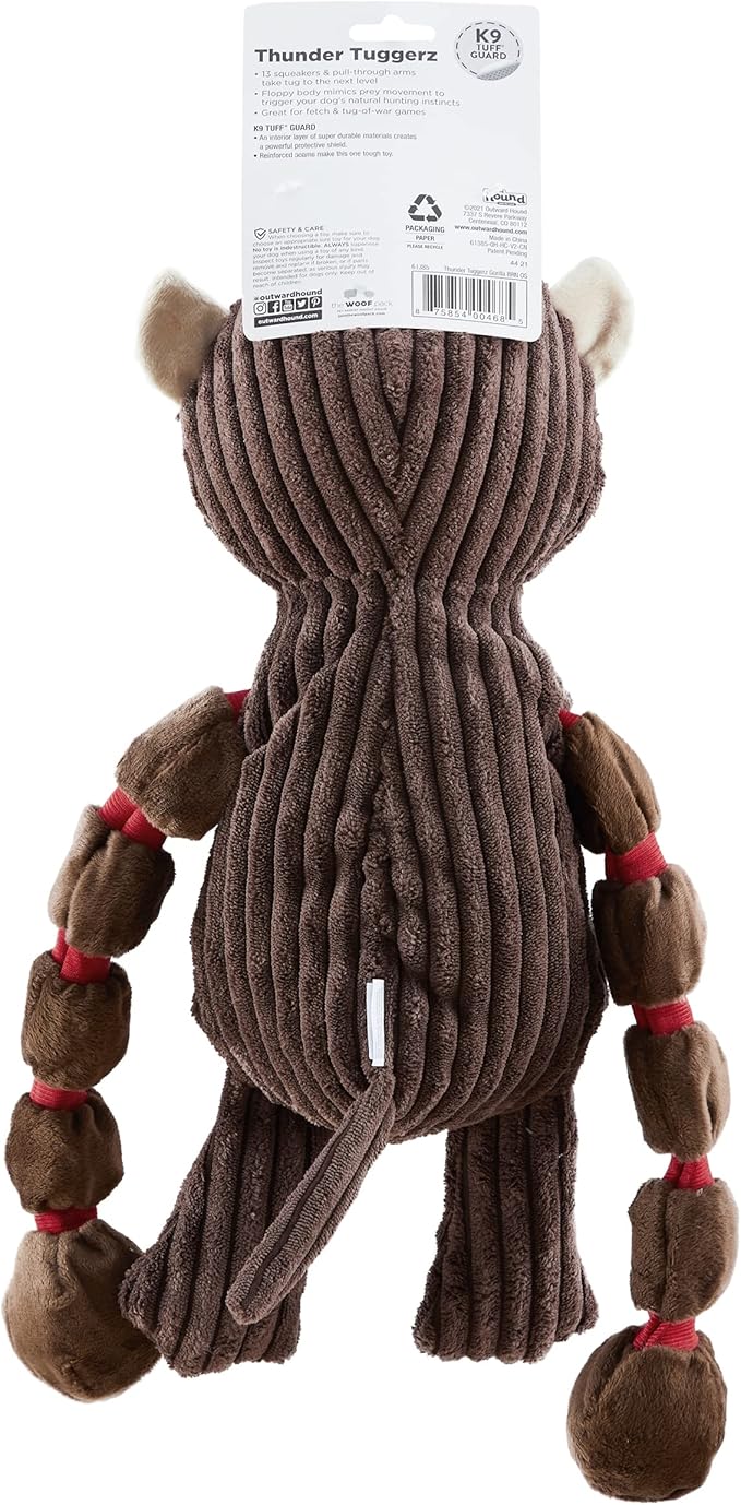 Outward Hound Thunda Tugga Gorilla Plush & Squeaky Dog Tug Toy