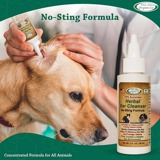 Herbal Ear Cleanser for Dogs, Organic Dog Ear Cleaner Solution, Gentle Ear Wash for Dogs, Ear Wax Removal, Dog Ear Infection Treatment, Natural Pet Ear Care, Puppy Ear Cleaner, 2oz