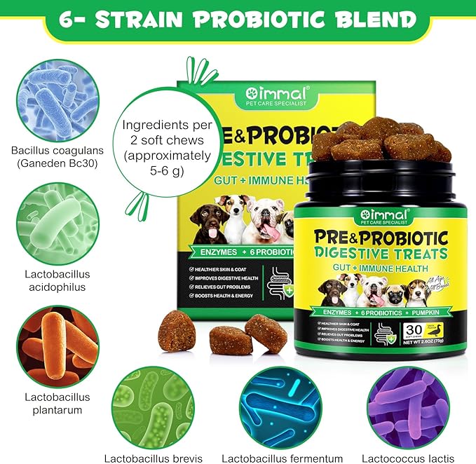 Probiotics for Dogs (Duck 30PCS), Probiotic Chews for Dogs with Digestive Enzymes, Dog Probiotics for Yeast, Itchy Skin, Anti Diarrhea, Gut Digestive Health, Allergy & Immune Support - for All Breeds