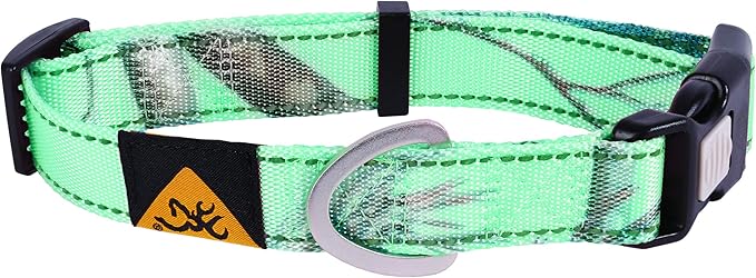 Browning Classic Preformance Webbing Pet Collar, Fully Adjustable, Available in Solid Colors and Camo Patterns, Realtree Xtra Seaglass, Medium