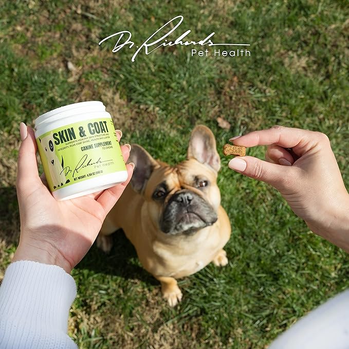 Dr. Richard's Skin & Coat Support for Dogs - Soft Chew Supplement Strengthens Skin Structure & Decreases Itching for Beautiful Healthy Coat, Improved Health & Comfort for All Adult Breeds