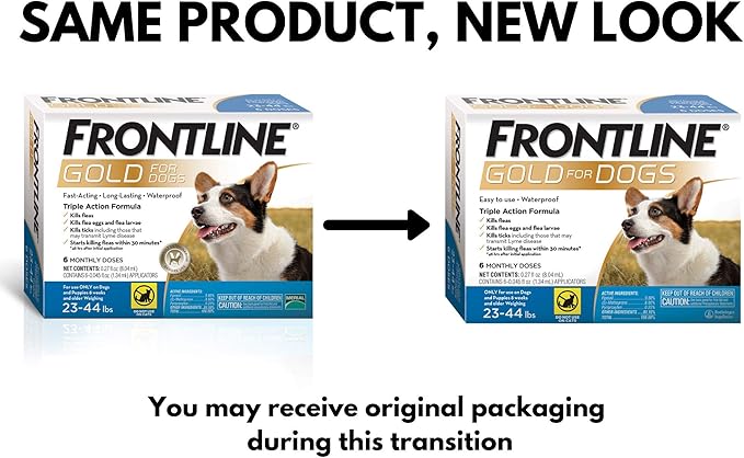 Frontline Gold Flea & Tick Treatment for Medium Dogs Up to 23 to 44 lbs., Pack of 3