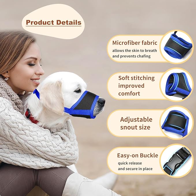 HEELE Dog Muzzle,Soft Mesh Dog Muzzle for Small Medium Large Sized Dogs,Breathable Adjustable Puppy Muzzle to Prevent Biting,Chewing,and Licking Blue XXL
