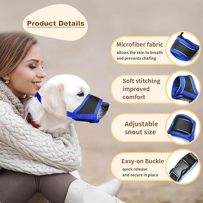 HEELE Dog Muzzle Nylon Soft Muzzle Anti-Biting Barking Secure,Mesh Breathable Pets Muzzle for Small Medium Large Dogs 4 Colors 4 Sizes (XL, Blue)
