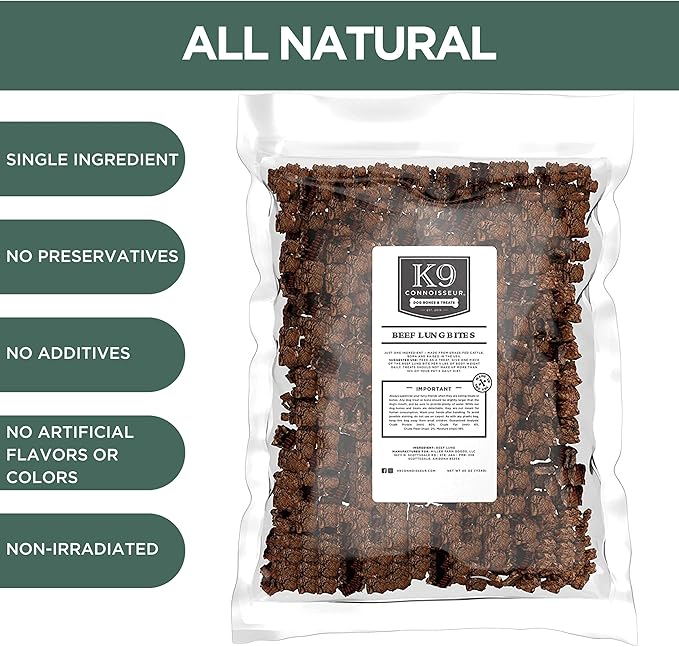 K9 Connoisseur Low to Odor Free Slow Roasted Beef Lung Dog Treats Made in USA, One Ingredient Dog Treats & All Natural Dog Treats, Grain Free Dog Treats for All Breeds & Sizes - 2.5 Pounds