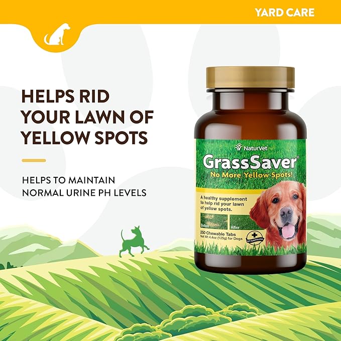 NaturVet GrassSaver Dog Supplement – Helps Neutralizes Urine to Eliminate Yellow Lawn Spots – Includes B-Complex Vitamins, Amino Acids – Tasty Soft Chew Supplements for Dogs – 250 Ct.