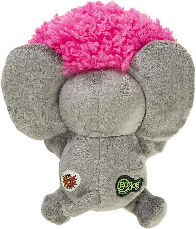 goDog Crazy Hairs Elephant Silent Squeak Plush Dog Toy, Chew Guard Technology - Gray, Large
