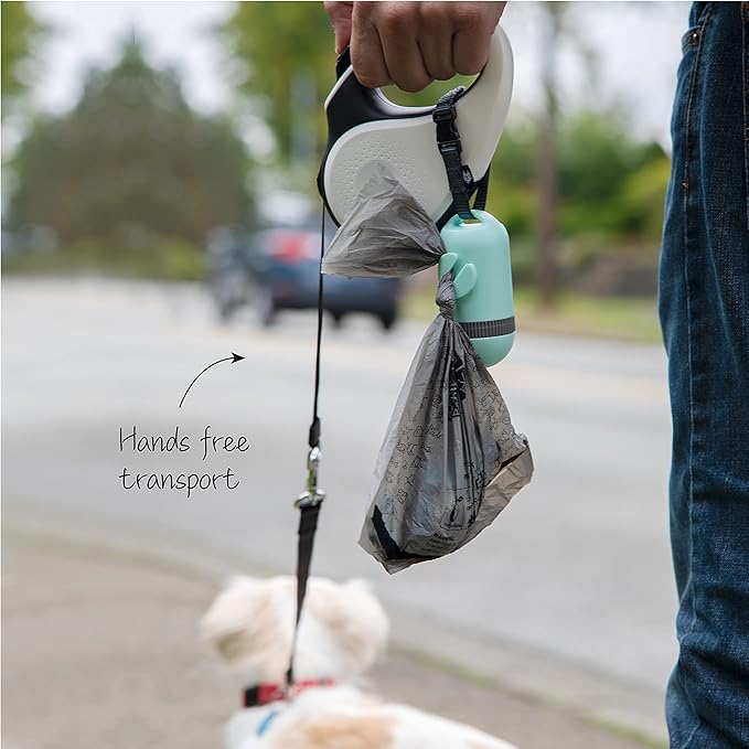 SVD.PET Dog Poop Bag Dispenser, Retractable Waste Bag Fits Any Dog Leash, Compostable Waste Bags, Poop Bag Holder, Dog Walking Accessory (Misty Jade)