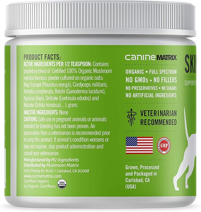 Canine Organic Mushroom Powder Skin and Coat Supplement, 200 Grams (Packaging May Vary)