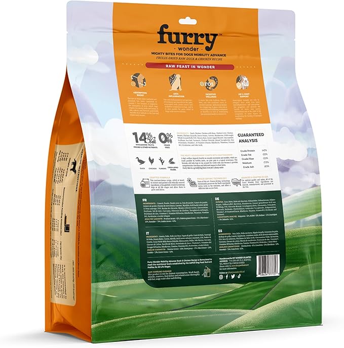 Freeze Dried Raw Dog Food Duck and Chicken Recipe 8 Ounce, UAS Made Grain Free High Protein Dog Food for Complete Meal or Food Topper, Freeze Dried Raw Diet for Mobility Advance