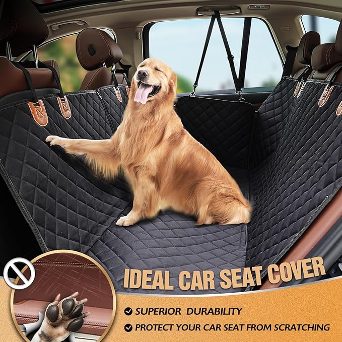 K KNODEL Dog Seat Cover, 100% Waterproof Car Seat Cover for Pets, Pet Seat Cover Dog Hammock, Heavy Duty Scratch Proof Pet Back Seat Covers, Zippered Side Flaps for Cars, Trucks and SUVs (Black)