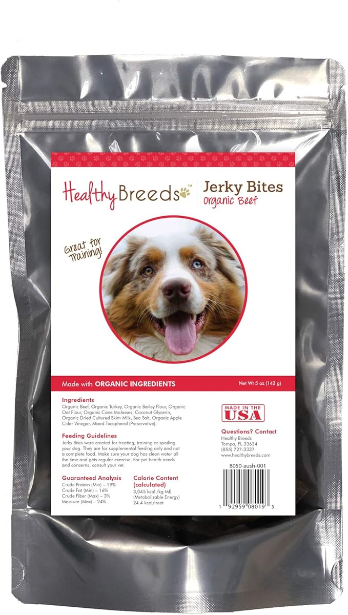 Healthy Breeds Australian Shepherd Jerky Bites Beef Recipe Dog Treats 5 oz