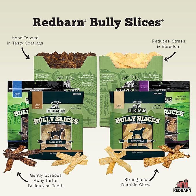 Redbarn Bully Slices for Dogs (Original Bully) Natural Dental Treats (12 Bags)