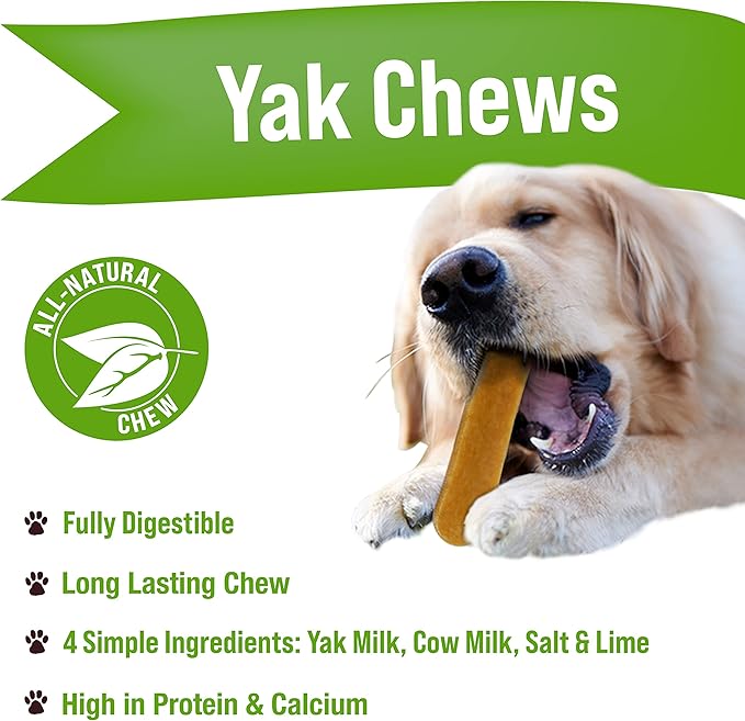 Buck Bone Organics Yak Cheese Chews for Dogs, All Natural Himalayan Yak Chew, Long Lasting Pet Treats, Odor Free, with Limited Ingredients (3 Large Sticks)