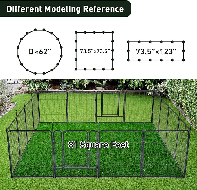 mestyl Dog Playpen, 32" Height 16 Panels Outdoor Pet Play Pen, Big Dog Exercise Play Pen for Large/Medium/Small Dogs, Foldable Puppy Pen for Indoor, Camping, RV, Anti-Rust Paint Finish, Quick Install