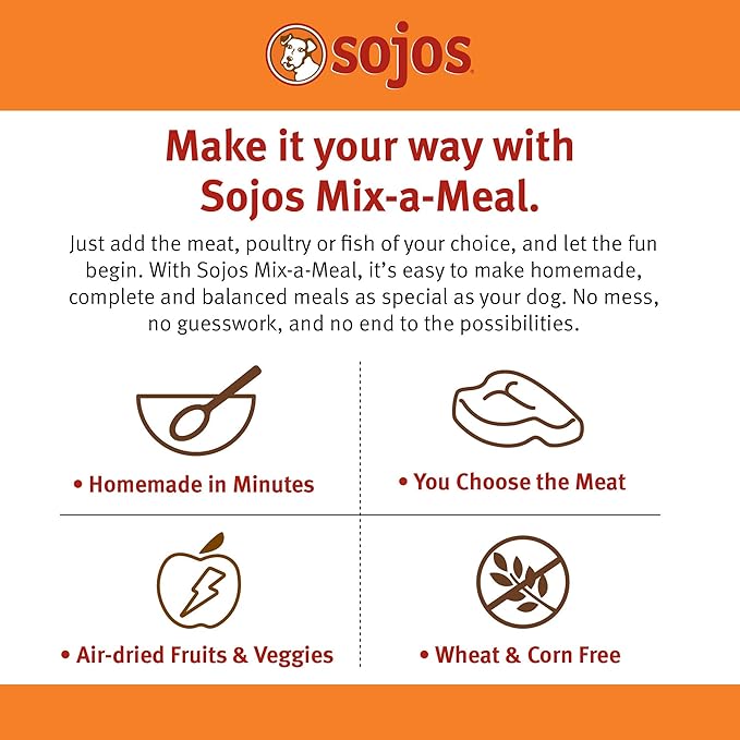 Sojos Mix-A-Meal Fruit & Veggie Pre-Mix Grain-Free Dog Food, 8 Pound Bag